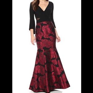 Xscape floor-length floral gown with bell sleeves
